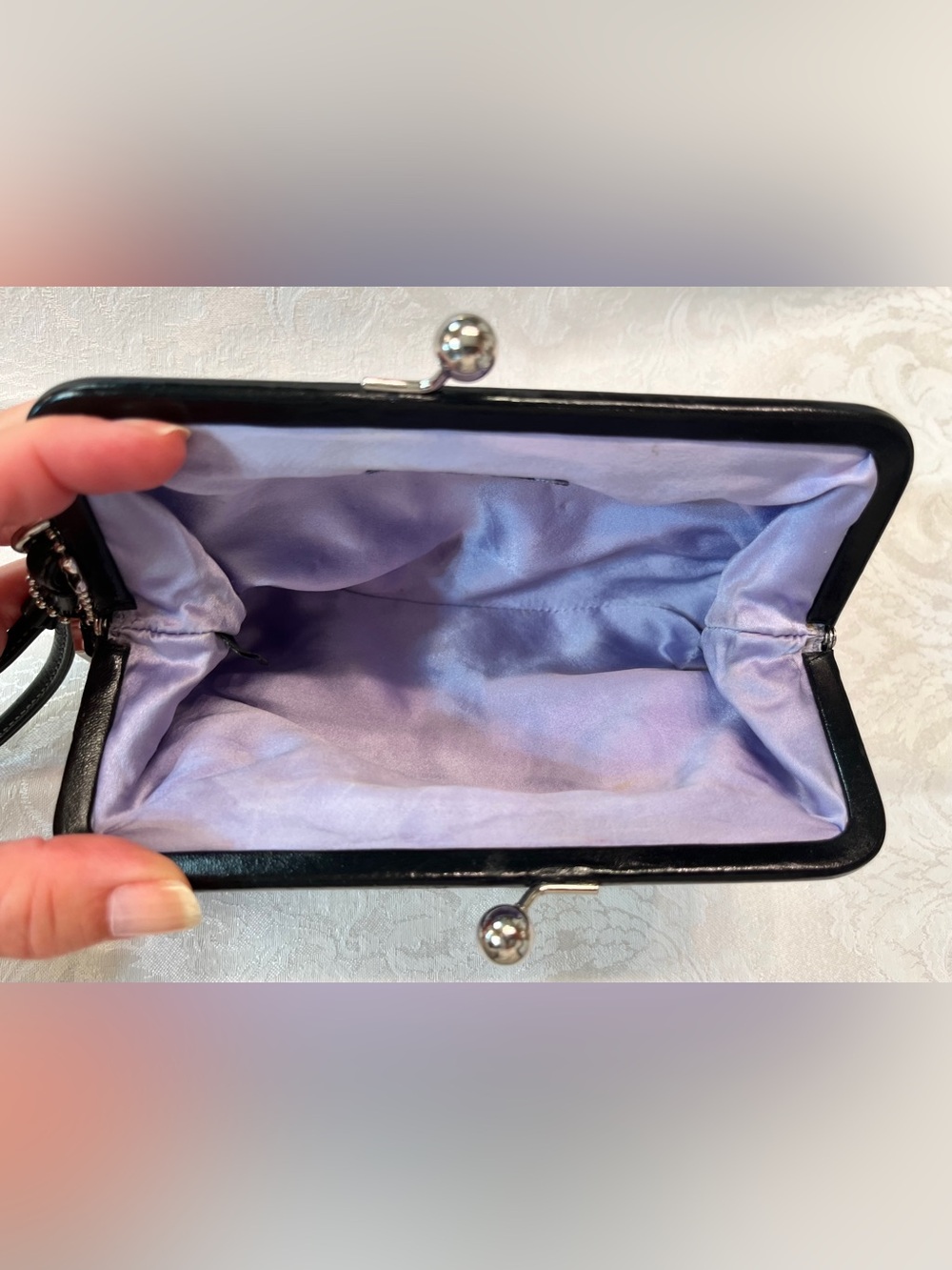 Coach Soho Kisslock Black Satin Clutch with Swarovski Crystal Studded Hangtag - Picture 8 of 13